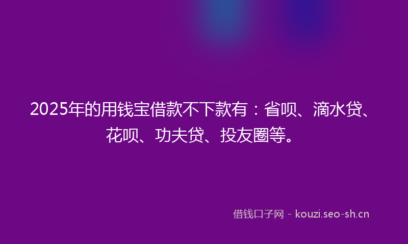 2025年的用钱宝借款不下款有：省呗、滴水贷、花呗、功夫贷、投友圈等。