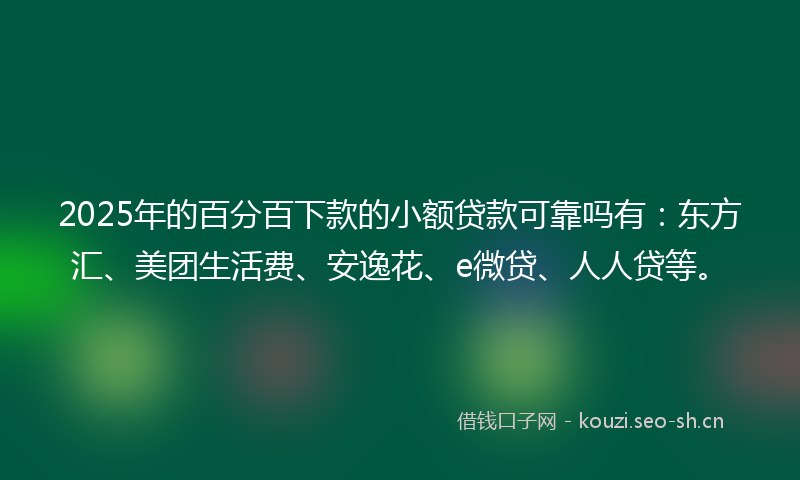 2025年的百分百下款的小额贷款可靠吗有：东方汇、美团生活费、安逸花、e微贷、人人贷等。