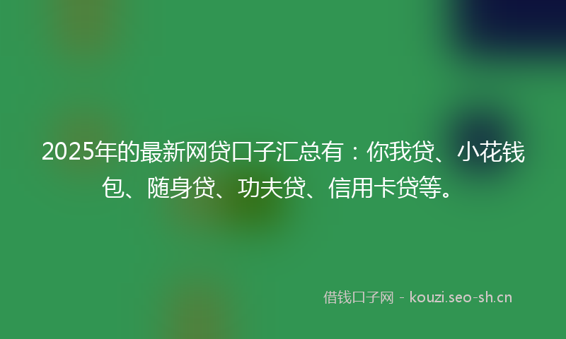 2025年的最新网贷口子汇总有：你我贷、小花钱包、随身贷、功夫贷、信用卡贷等。