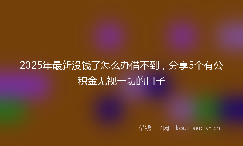 2025年最新没钱了怎么办借不到，分享5个有公积金无视一切的口子