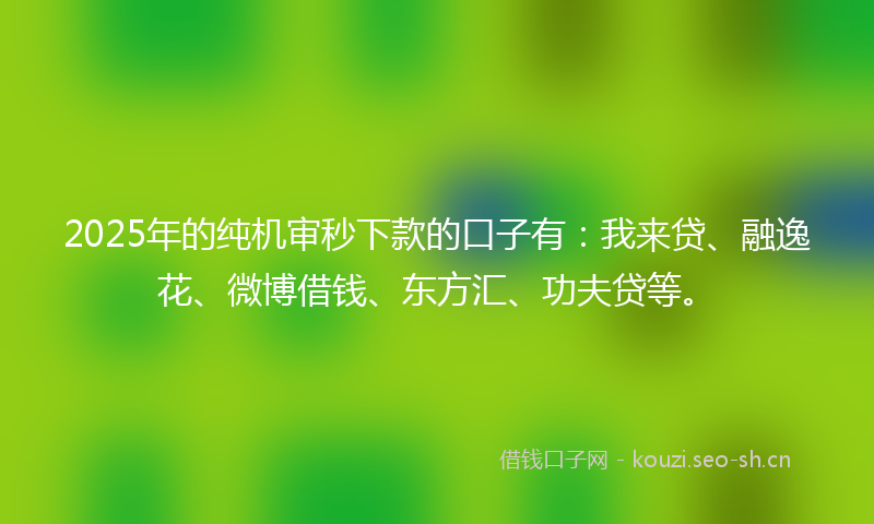 2025年的纯机审秒下款的口子有：我来贷、融逸花、微博借钱、东方汇、功夫贷等。