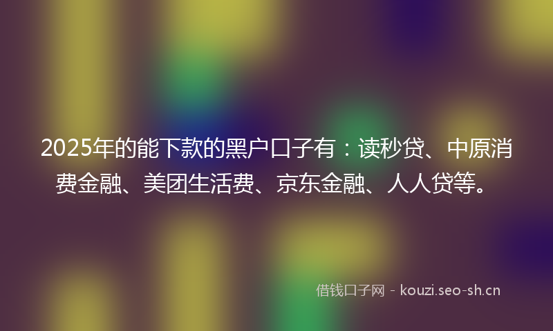 2025年的能下款的黑户口子有：读秒贷、中原消费金融、美团生活费、京东金融、人人贷等。