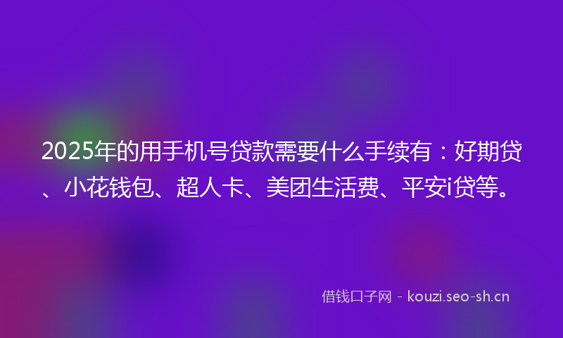 2025年的用手机号贷款需要什么手续有：好期贷、小花钱包、超人卡、美团生活费、平安i贷等。