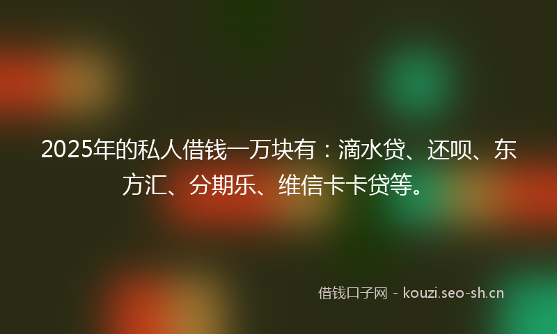2025年的私人借钱一万块有：滴水贷、还呗、东方汇、分期乐、维信卡卡贷等。