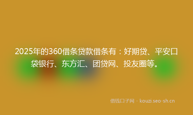 2025年的360借条贷款借条有：好期贷、平安口袋银行、东方汇、团贷网、投友圈等。