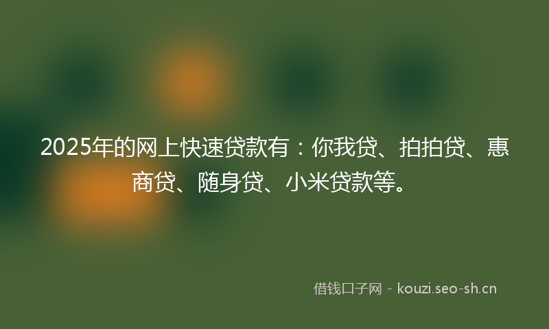 2025年的网上快速贷款有：你我贷、拍拍贷、惠商贷、随身贷、小米贷款等。