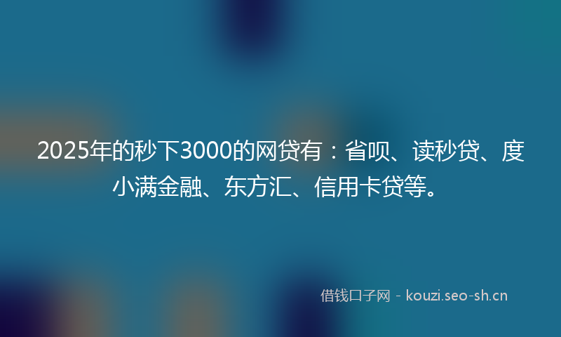 2025年的秒下3000的网贷有：省呗、读秒贷、度小满金融、东方汇、信用卡贷等。