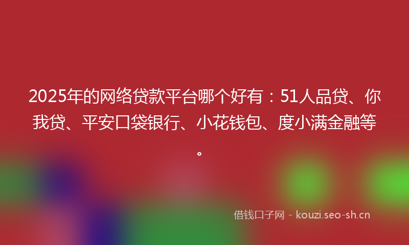 2025年的网络贷款平台哪个好有：51人品贷、你我贷、平安口袋银行、小花钱包、度小满金融等。