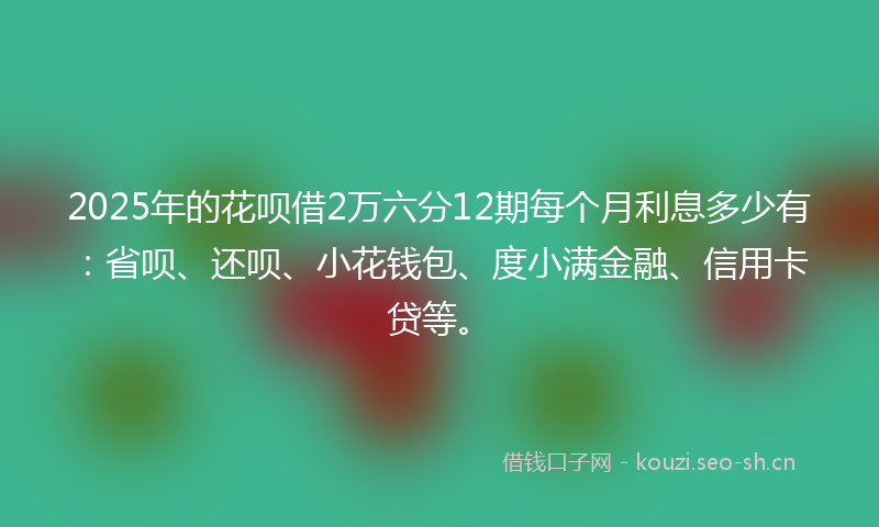 2025年的花呗借2万六分12期每个月利息多少有：省呗、还呗、小花钱包、度小满金融、信用卡贷等。