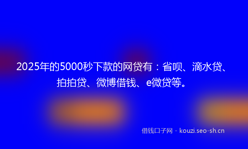 2025年的5000秒下款的网贷有：省呗、滴水贷、拍拍贷、微博借钱、e微贷等。