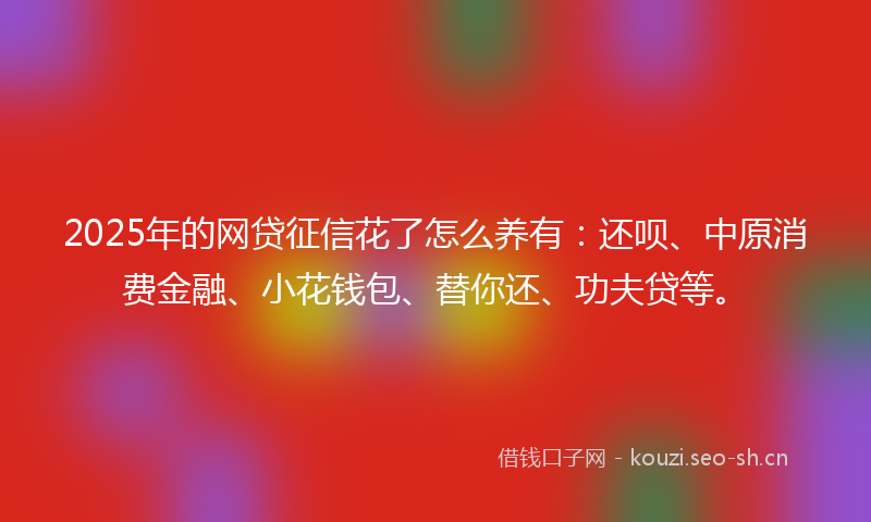 2025年的网贷征信花了怎么养有：还呗、中原消费金融、小花钱包、替你还、功夫贷等。