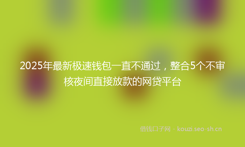 2025年最新极速钱包一直不通过，整合5个不审核夜间直接放款的网贷平台