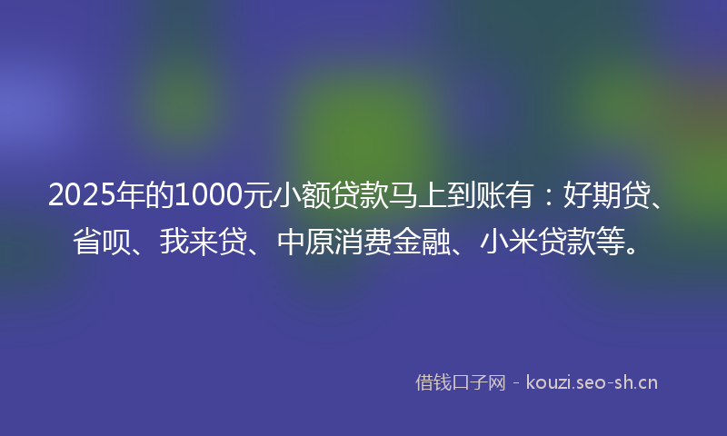 2025年的1000元小额贷款马上到账有：好期贷、省呗、我来贷、中原消费金融、小米贷款等。