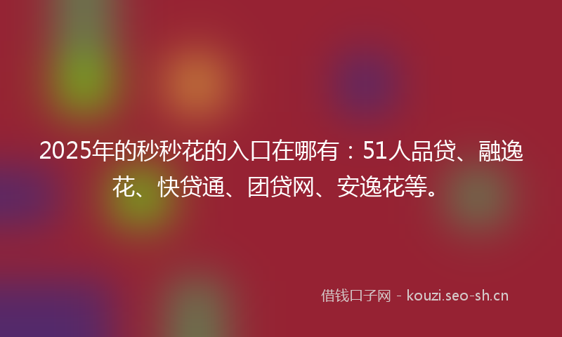 2025年的秒秒花的入口在哪有：51人品贷、融逸花、快贷通、团贷网、安逸花等。