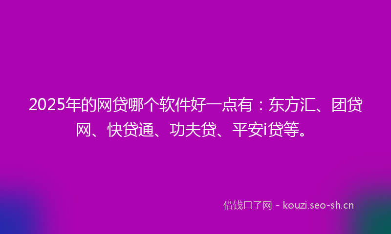 2025年的网贷哪个软件好一点有：东方汇、团贷网、快贷通、功夫贷、平安i贷等。