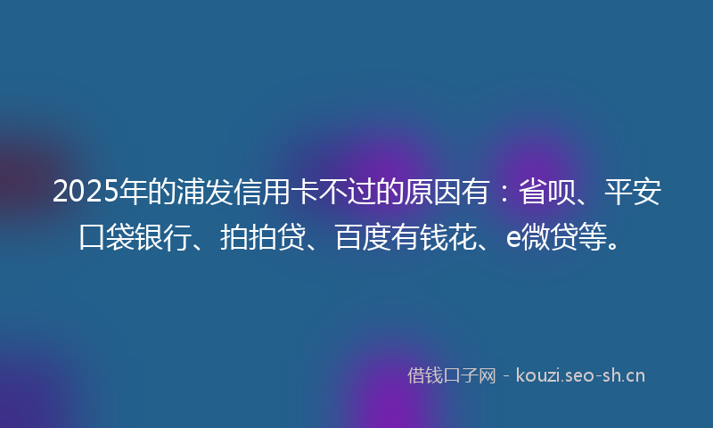 2025年的浦发信用卡不过的原因有：省呗、平安口袋银行、拍拍贷、百度有钱花、e微贷等。