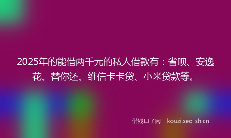 2025年的能借两千元的私人借款有：省呗、安逸花、替你还、维信卡卡贷、小米贷款等。
