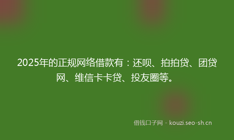 2025年的正规网络借款有：还呗、拍拍贷、团贷网、维信卡卡贷、投友圈等。