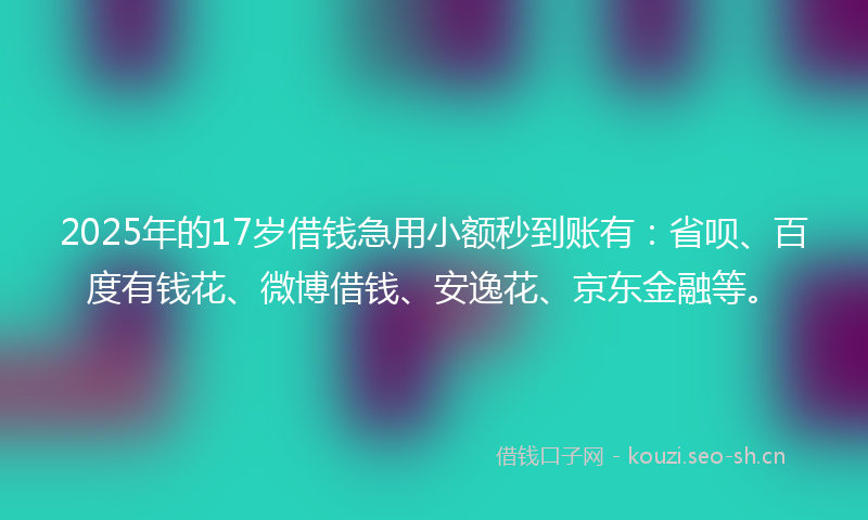 2025年的17岁借钱急用小额秒到账有：省呗、百度有钱花、微博借钱、安逸花、京东金融等。