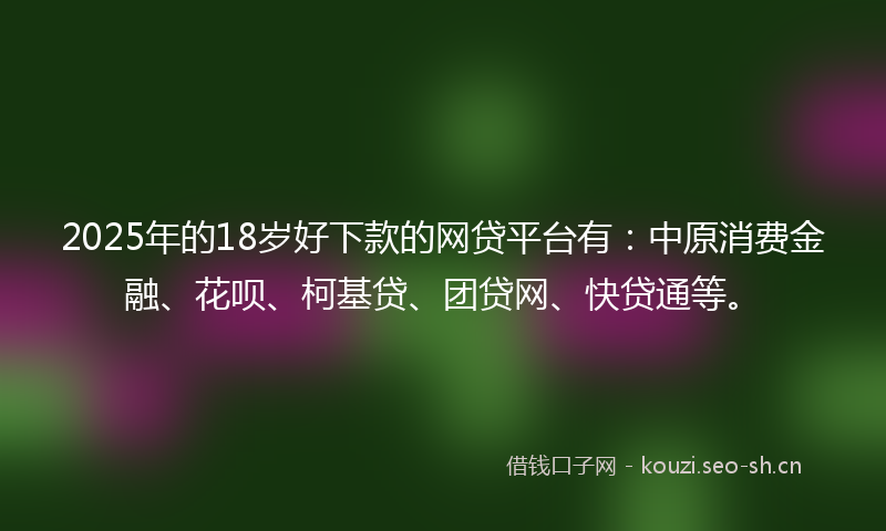 2025年的18岁好下款的网贷平台有：中原消费金融、花呗、柯基贷、团贷网、快贷通等。