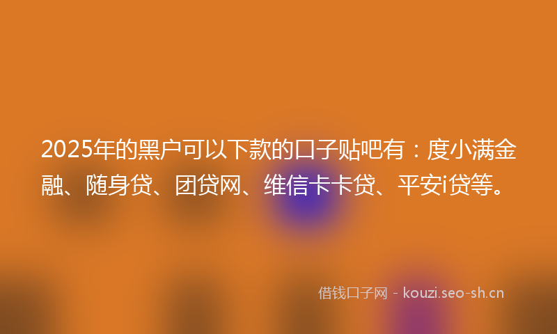 2025年的黑户可以下款的口子贴吧有：度小满金融、随身贷、团贷网、维信卡卡贷、平安i贷等。
