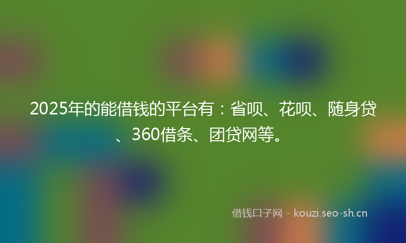 2025年的能借钱的平台有：省呗、花呗、随身贷、360借条、团贷网等。