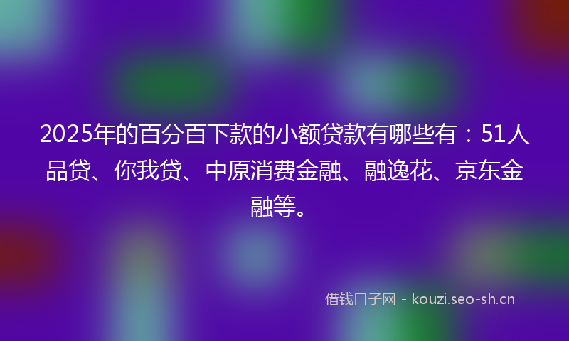 2025年的百分百下款的小额贷款有哪些有：51人品贷、你我贷、中原消费金融、融逸花、京东金融等。
