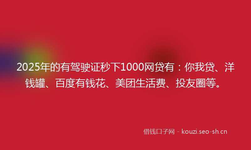 2025年的有驾驶证秒下1000网贷有：你我贷、洋钱罐、百度有钱花、美团生活费、投友圈等。