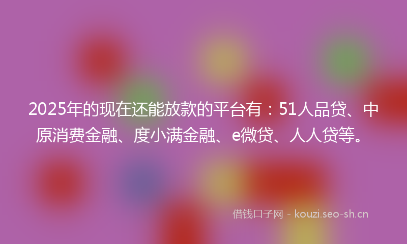 2025年的现在还能放款的平台有：51人品贷、中原消费金融、度小满金融、e微贷、人人贷等。