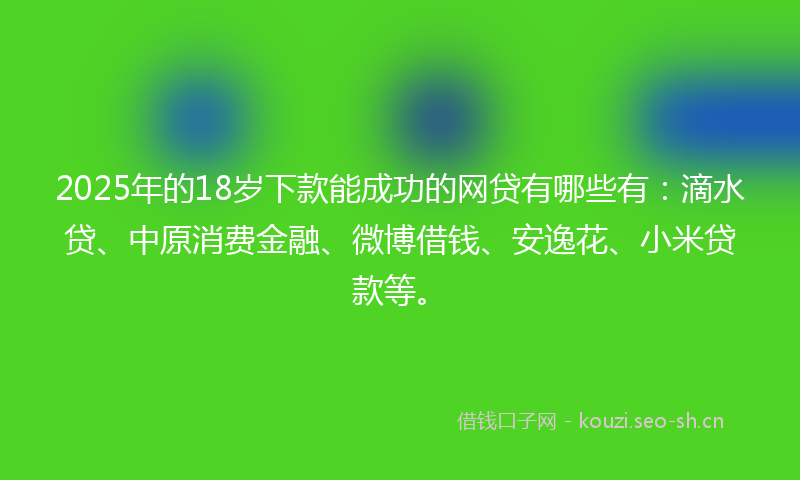 2025年的18岁下款能成功的网贷有哪些有：滴水贷、中原消费金融、微博借钱、安逸花、小米贷款等。
