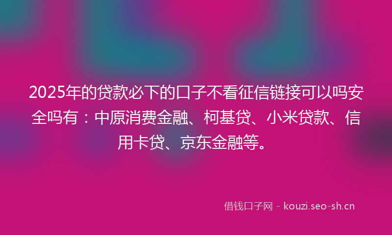 2025年的贷款必下的口子不看征信链接可以吗安全吗有：中原消费金融、柯基贷、小米贷款、信用卡贷、京东金融等。