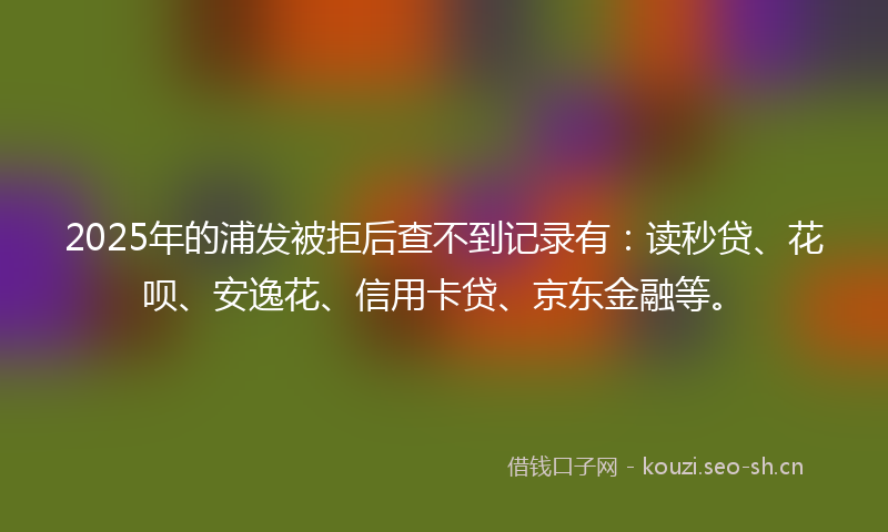 2025年的浦发被拒后查不到记录有：读秒贷、花呗、安逸花、信用卡贷、京东金融等。
