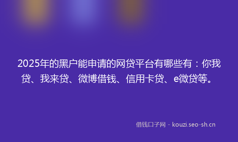 2025年的黑户能申请的网贷平台有哪些有：你我贷、我来贷、微博借钱、信用卡贷、e微贷等。