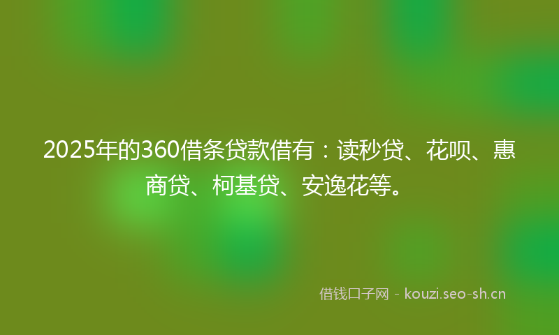 2025年的360借条贷款借有：读秒贷、花呗、惠商贷、柯基贷、安逸花等。