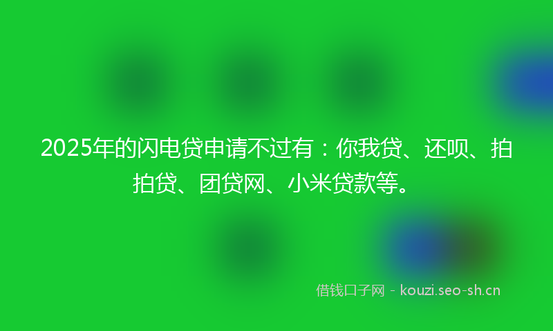 2025年的闪电贷申请不过有:你我贷、还呗、拍拍贷、团贷网、小米贷款等。
