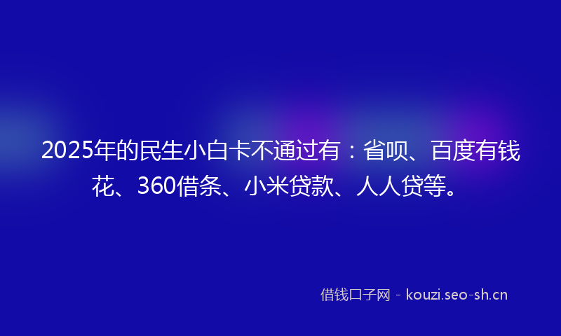 2025年的民生小白卡不通过有：省呗、百度有钱花、360借条、小米贷款、人人贷等。