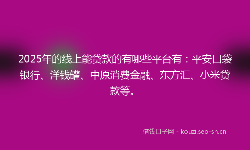 2025年的线上能贷款的有哪些平台有：平安口袋银行、洋钱罐、中原消费金融、东方汇、小米贷款等。