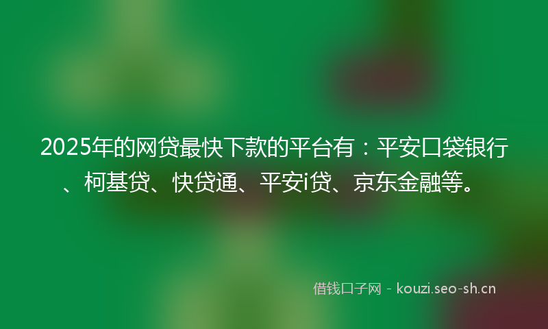 2025年的网贷最快下款的平台有：平安口袋银行、柯基贷、快贷通、平安i贷、京东金融等。