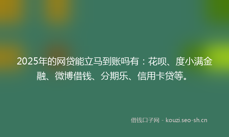 2025年的网贷能立马到账吗有：花呗、度小满金融、微博借钱、分期乐、信用卡贷等。