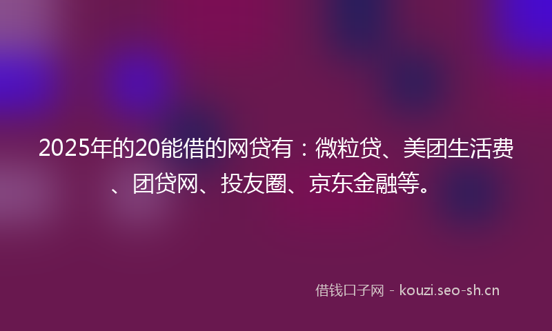 2025年的20能借的网贷有：微粒贷、美团生活费、团贷网、投友圈、京东金融等。
