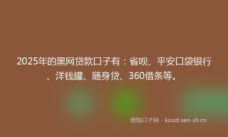 2025年的黑网贷款口子有：省呗、平安口袋银行、洋钱罐、随身贷、360借条等。