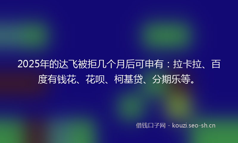 2025年的达飞被拒几个月后可申有：拉卡拉、百度有钱花、花呗、柯基贷、分期乐等。