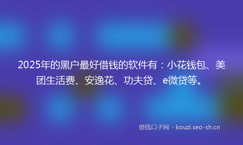 2025年的黑户最好借钱的软件有：小花钱包、美团生活费、安逸花、功夫贷、e微贷等。