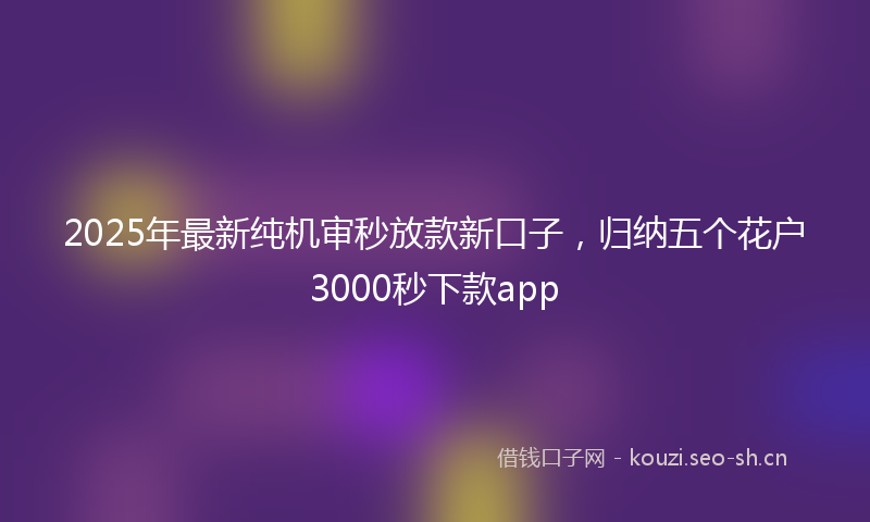 2025年最新纯机审秒放款新口子，归纳五个花户3000秒下款app