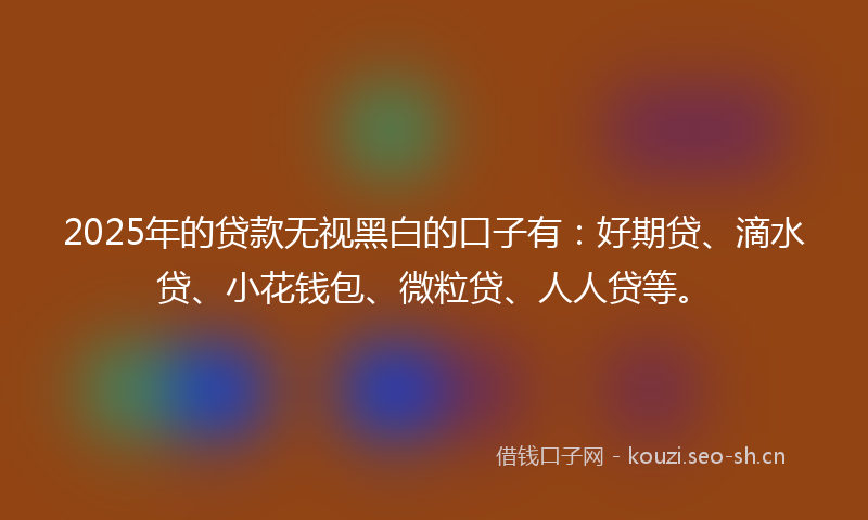 2025年的贷款无视黑白的口子有：好期贷、滴水贷、小花钱包、微粒贷、人人贷等。