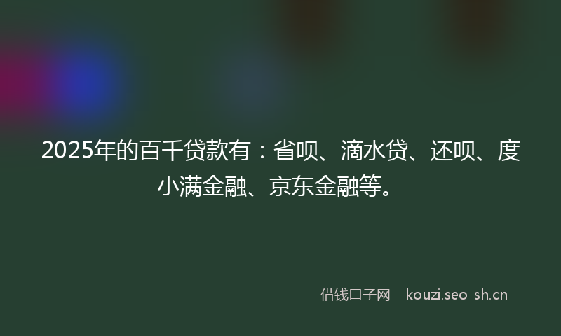 2025年的百千贷款有：省呗、滴水贷、还呗、度小满金融、京东金融等。