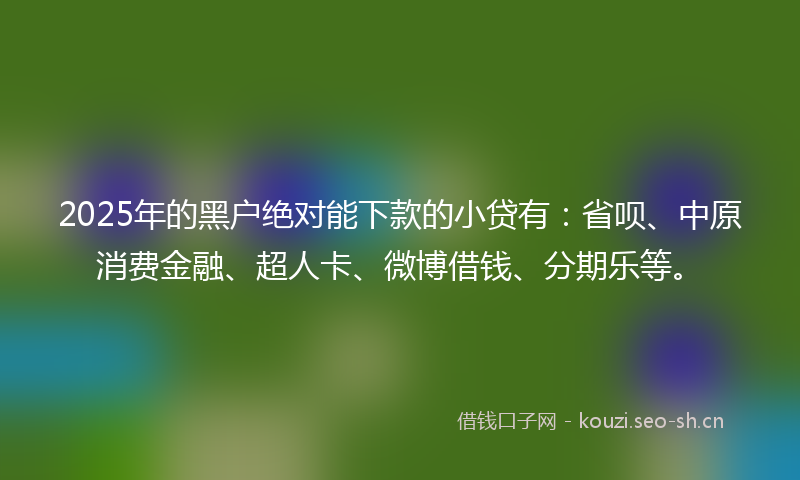 2025年的黑户绝对能下款的小贷有：省呗、中原消费金融、超人卡、微博借钱、分期乐等。