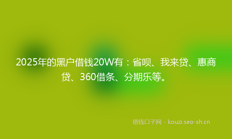 2025年的黑户借钱20W有：省呗、我来贷、惠商贷、360借条、分期乐等。