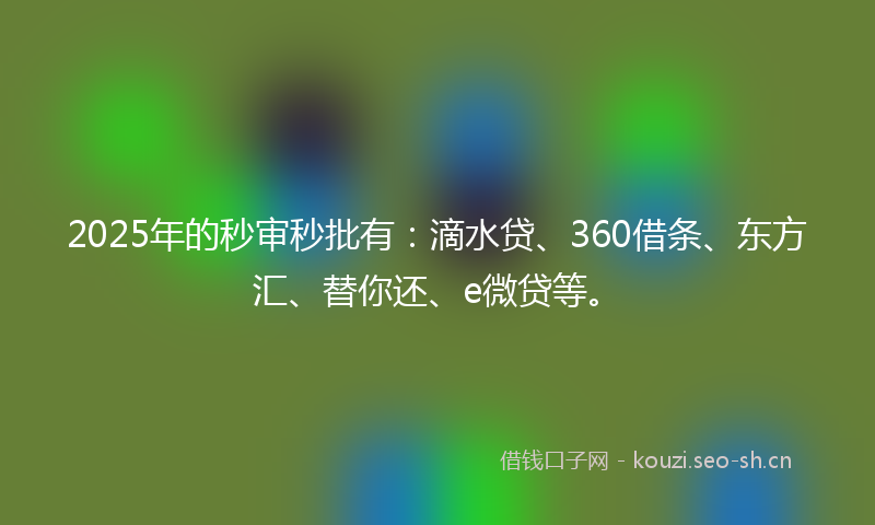 2025年的秒审秒批有：滴水贷、360借条、东方汇、替你还、e微贷等。