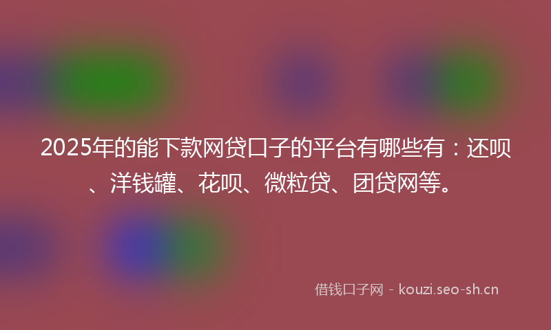 2025年的能下款网贷口子的平台有哪些有：还呗、洋钱罐、花呗、微粒贷、团贷网等。